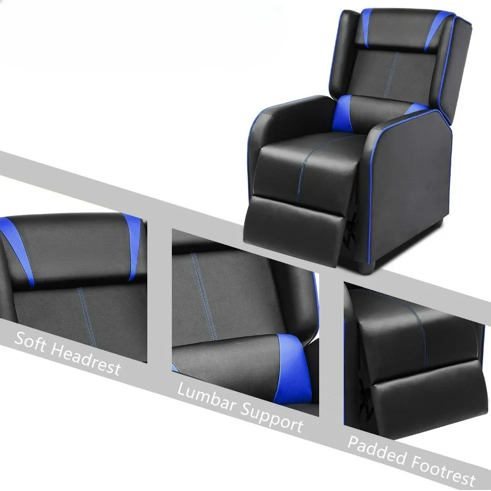 Gaming Recliner Chair, Racing Style Single Ergonomic Lounge Sofa Modern PU Leather Reclining Home Theater Seat for Gaming Room