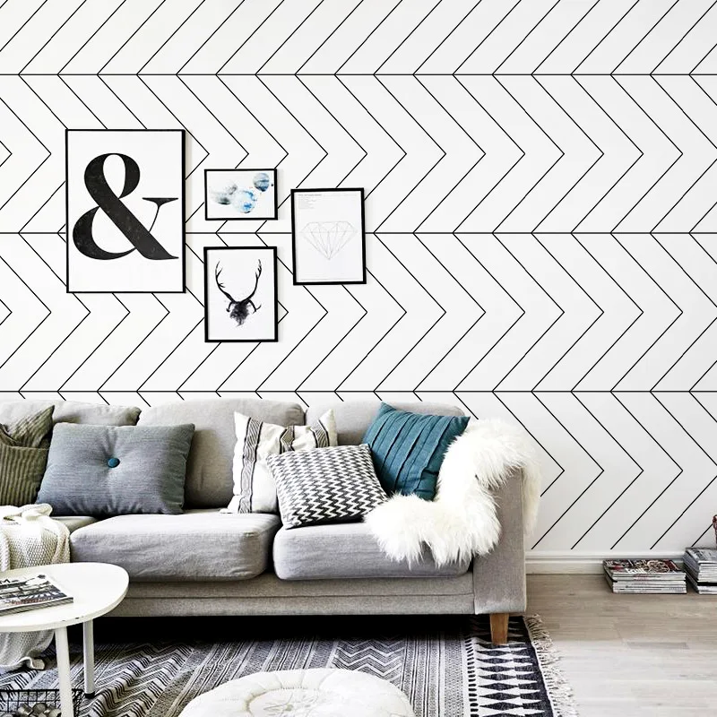 

Nordic Black White Striped Wallpaper Modern Simple Geometric Line Carve Bar 3D Flooring Wall Paper Home Decor Papel De Parede