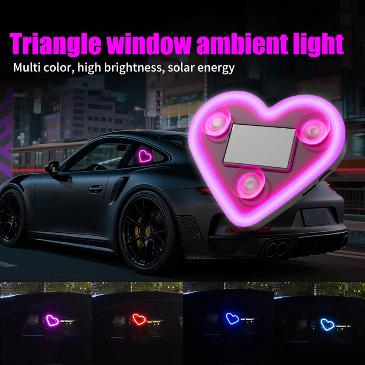 Screen lights, car solar powered triangular windows, peach heart ambient lights, car interior decoration, heart-shaped atmospher