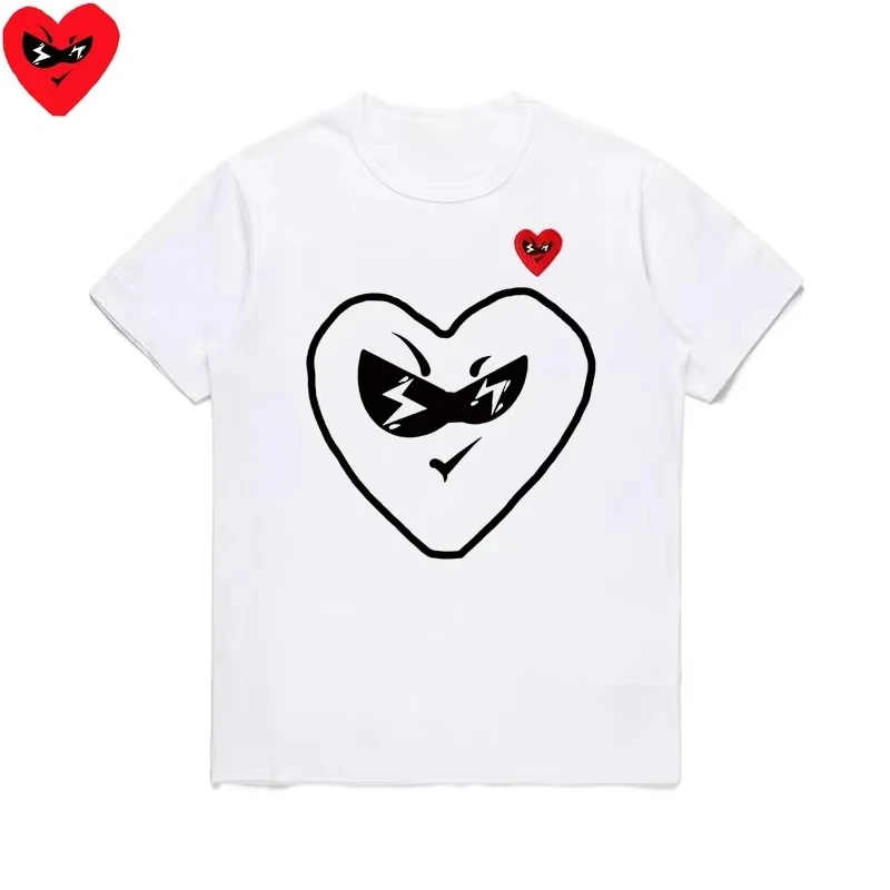 2026 Summer Oversized Graphic Cotton T‑Shirt For Adults Kids Hand Sketch Heart Face Print Y2K Punk Casual Short Sleeve Tee