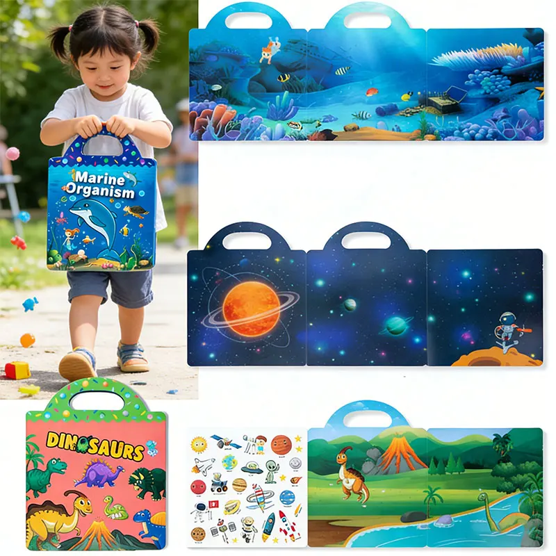 Reusable Cartoon Sticker Book for Kids Multiple Scenos DIY P