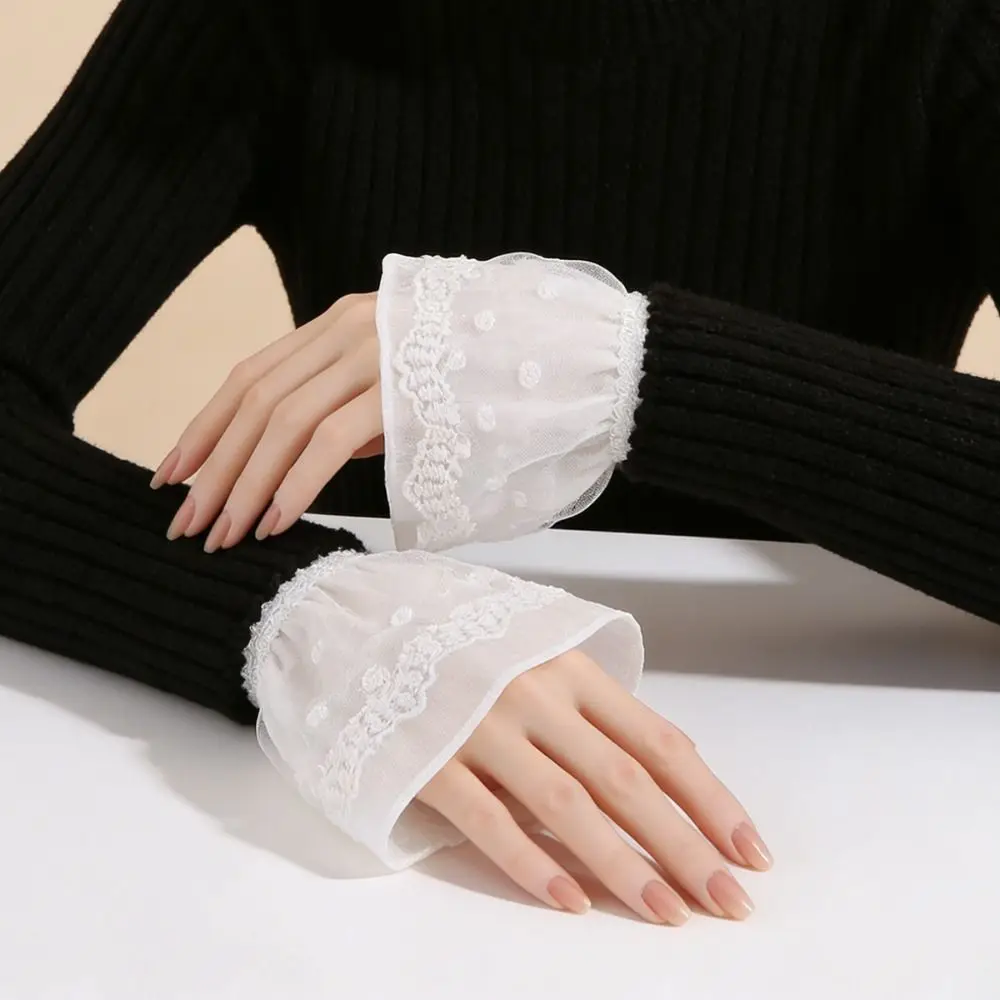 

Элегантные кружевные манжеты с рюшами для запястий, удобный аксессуар для костюма, мягкие кружевные накладные манжеты для сценических выступлений