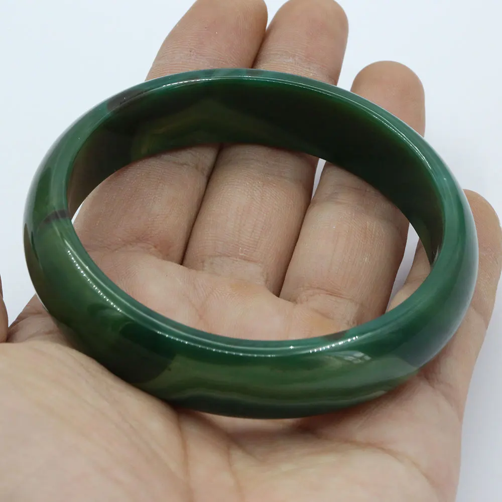 Natural Green Agate Real Stone Smooth Bangle Bracelet For Women