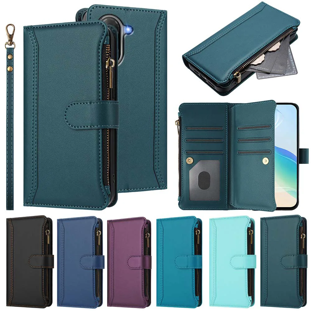 Funda con cremallera y ranuras para tarjetas Doka para Xiaomi Redmi 14C 13 13C 12 12C 10 10A 10C 9 9A 9C 9T 8 8A 7 A5 K80 K70, funda tipo billetera con tapa