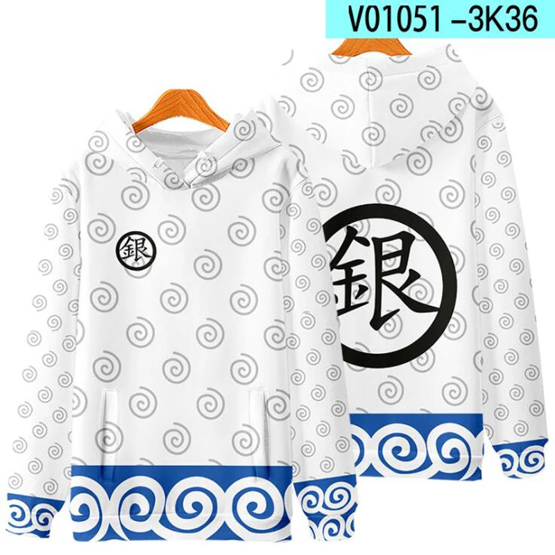 Kostum Cosplay Anime Gintama Sakata Gintoki Kagura Shinsengumi Elizabeth Sadaharu Uniseks 3D Hoodie Sweter Bertudung Ritsleting