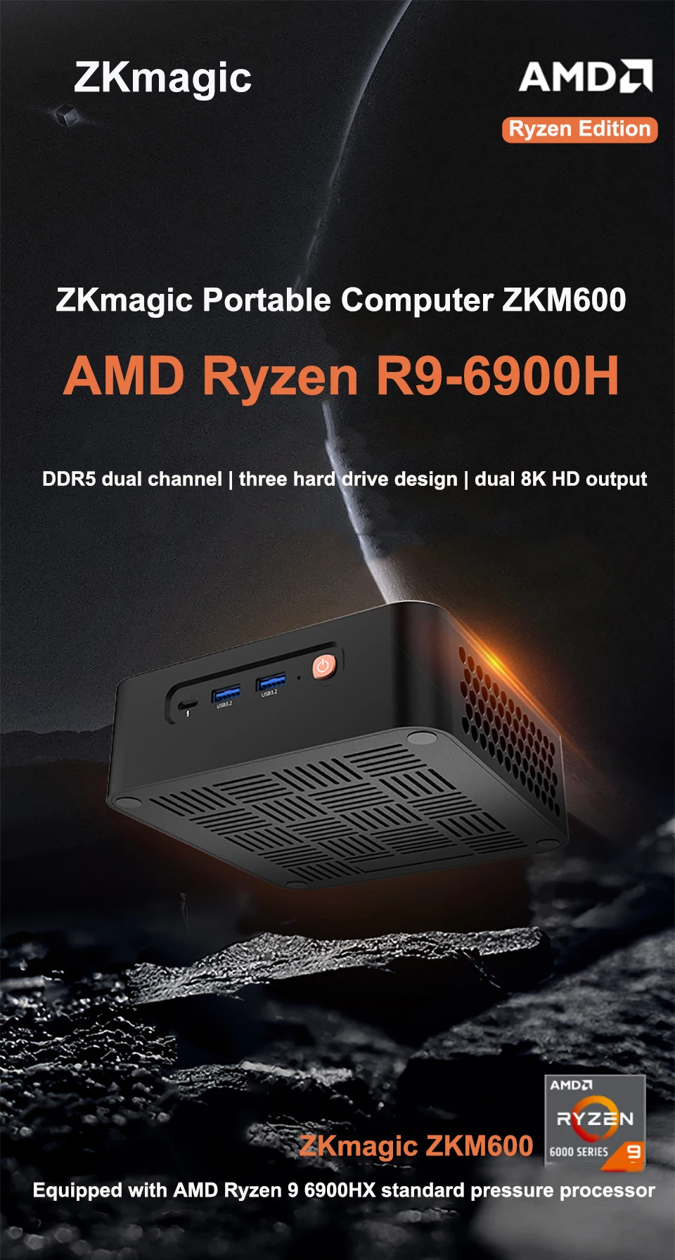 High Performance Gaming Mini PC, Ryzen R7 7840HS 8845HS DDR5 Dual PCIe4.0 Dual 2.5G LAN WiFi6 BT5.2 Win11 Desktop