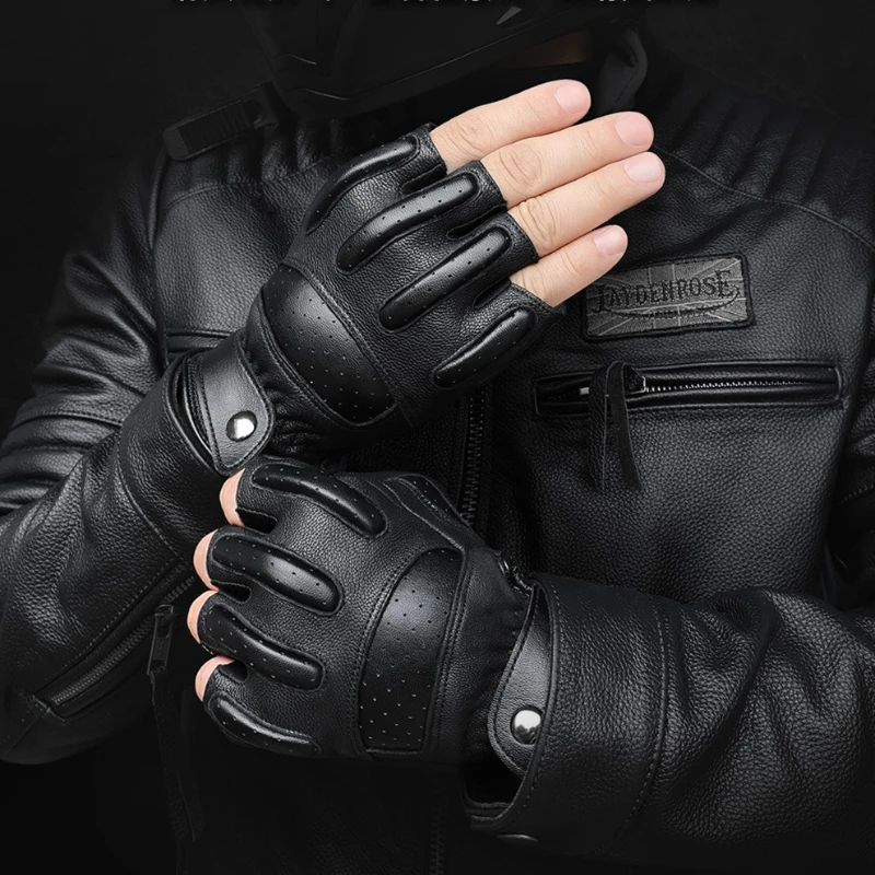 Sheepskin Sports Work Safety Half-Finger Gloves - Outdoor Military-Style Tactical Gloves for Motorcycle Fitness Protection