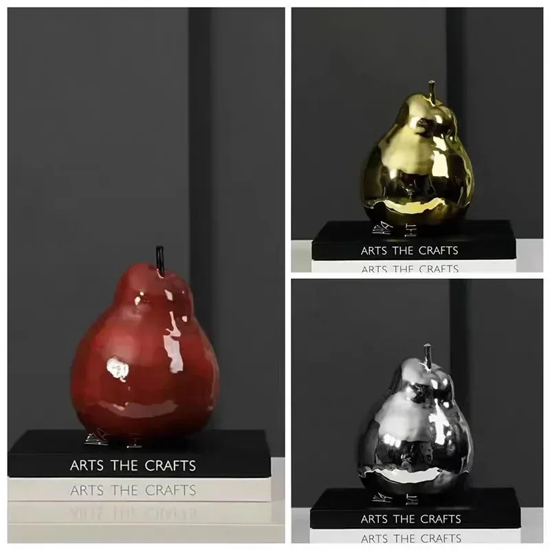 2026 Unique Golden Pear Resin Handicraft Simulated Fruit Sculpture Abstract Pear Decorative Figurines Home Decoration Accessorie