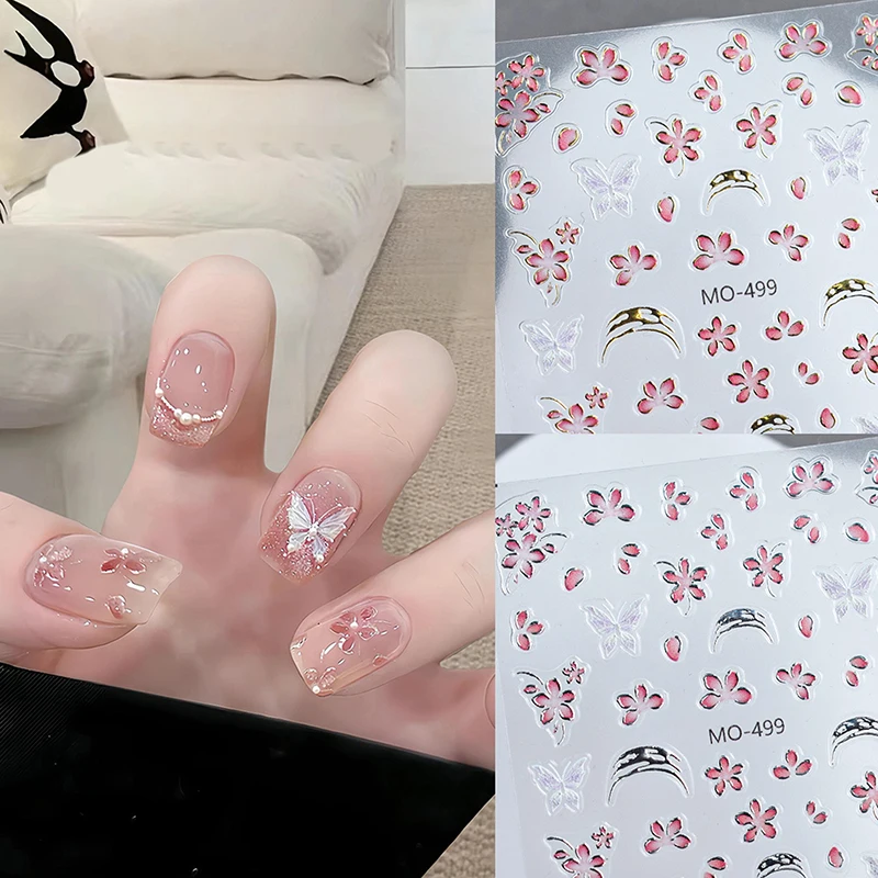 1 Sheet Peach Blossom Flower Branch Petal Nail Art Decorations Stickers 3D Nail Decals