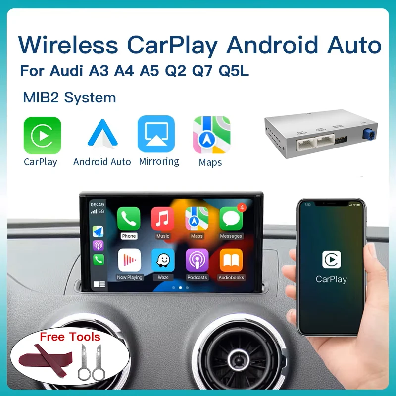 Wild sans fil CarPlay Android Auto pour Audi, caméra de recul multimédia, AirPlay Mirror Link, A3, 8V, A4, B9, A5, Q2, Q7, Q5L, 8P