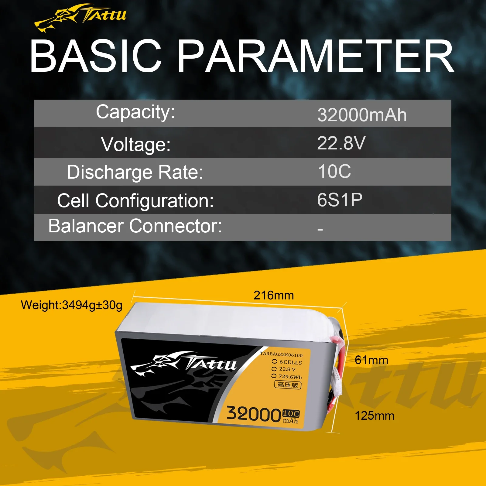 TATTU 32000mAh 22.8V 10C 6S 30000mah Akumulator Lipo z wtyczką XT90 do wielowirnikowców o dużym obciążeniu Hexacopter dron rolniczy UAV dron