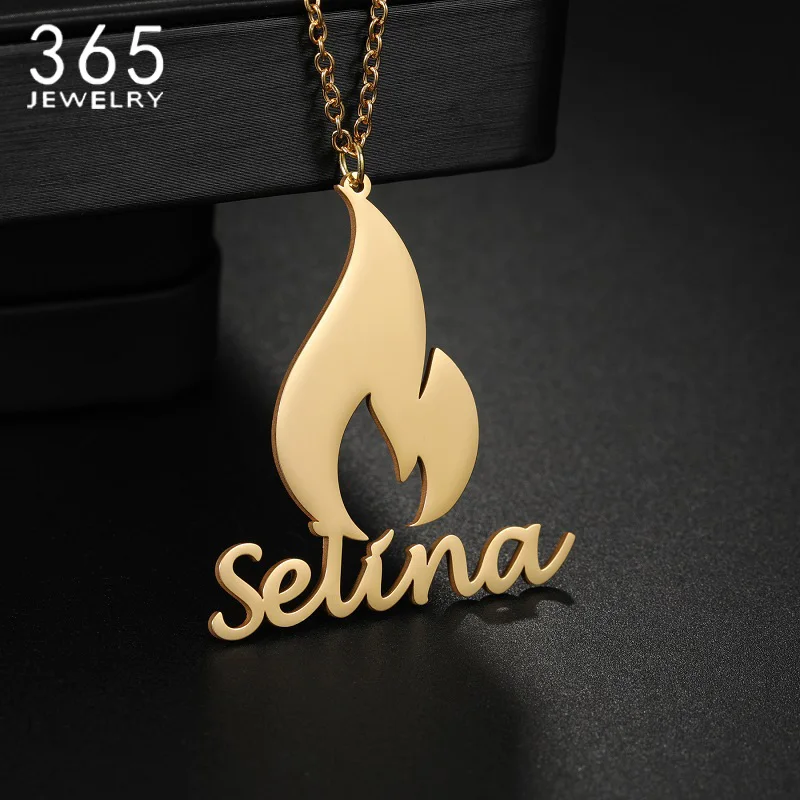 

365 новых модных именных украшений с дизайном в виде пламени, из нержавеющей стали, с персонализированной гравировкой, для мужчин и женщин, аксессуары для вечеринок.