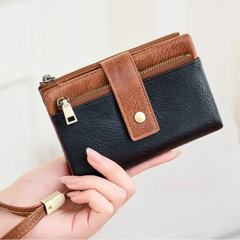 

Anti-theft RFID Blocking Short Wallet with Double Zipper with Wristlet Coin Purse Multiple Card Slots Coin Pocket