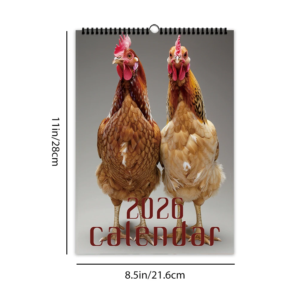 

1pc 2026 Abstract Chicken Calendar, Humorous Wall Calendar, 12 Unique Designs, Perfect Gift for Birthdays, Christmas, New Year.