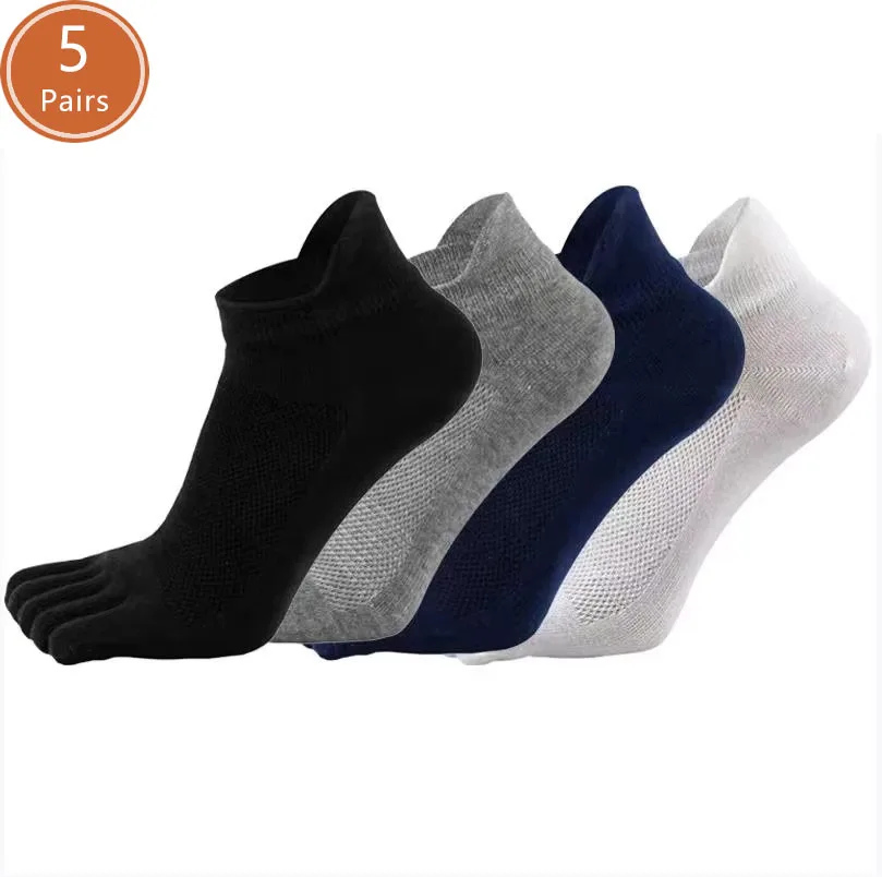 5 Pairs Socks With Toes Mans Cotton Solid Breathable Protect Ankle No Show Socks Summer Five Finger Socks Sokken Good Quality