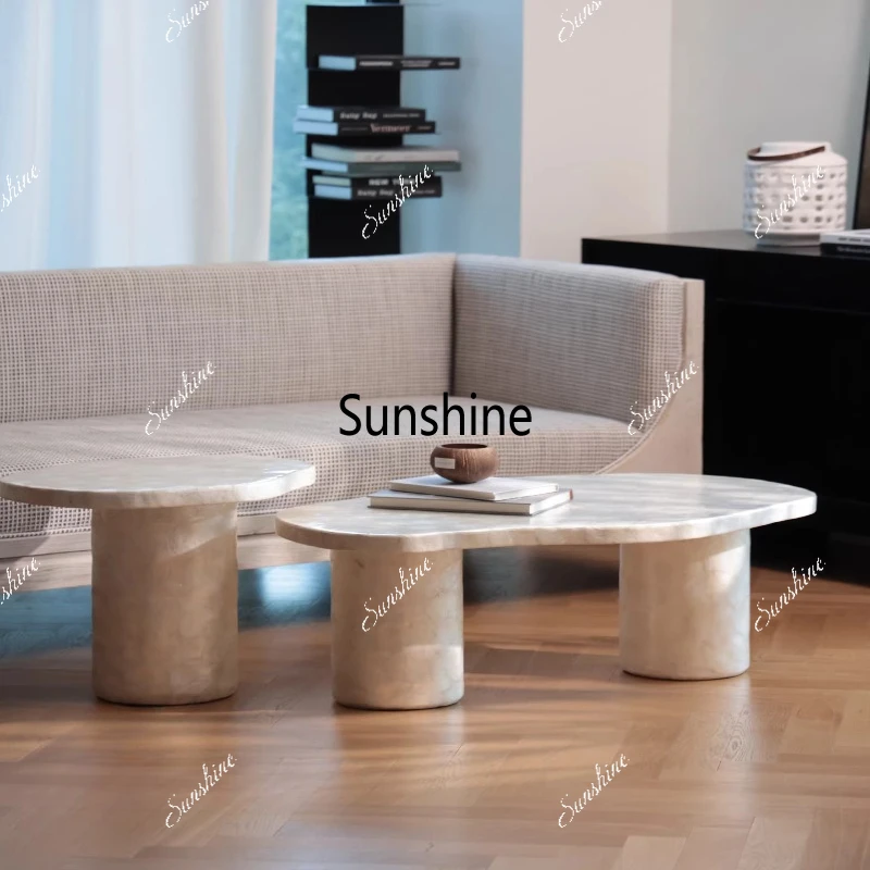 

Home Living Room Balcony Xuan Guan Tai Clouds, Pearlescent White Handmade Shell Coffee Table