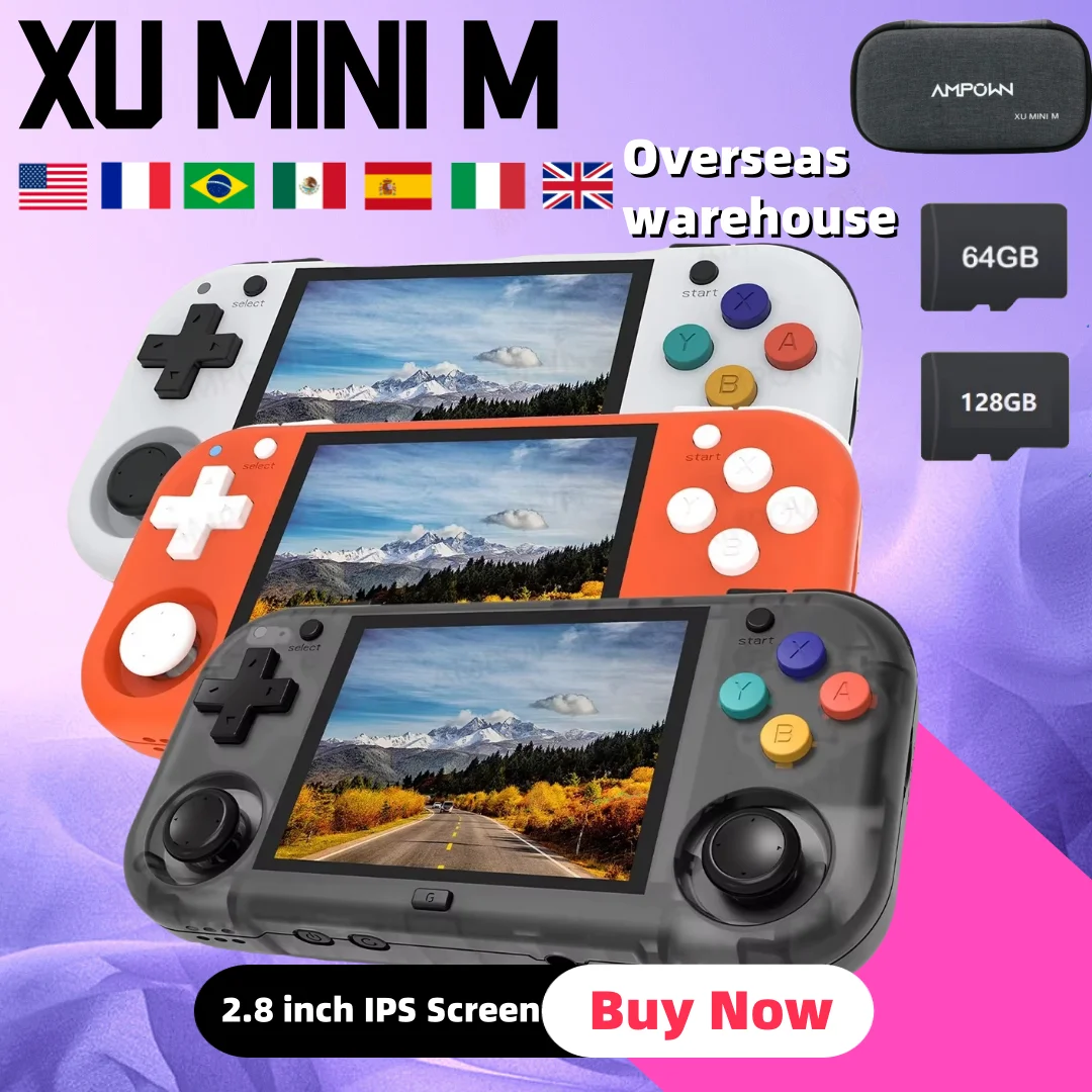 XU MINI M Handheld Game Console 2.8'' Screen Linux OS MINIM Retro Simulator Video Player Portable Console 64G/128G Children Gift