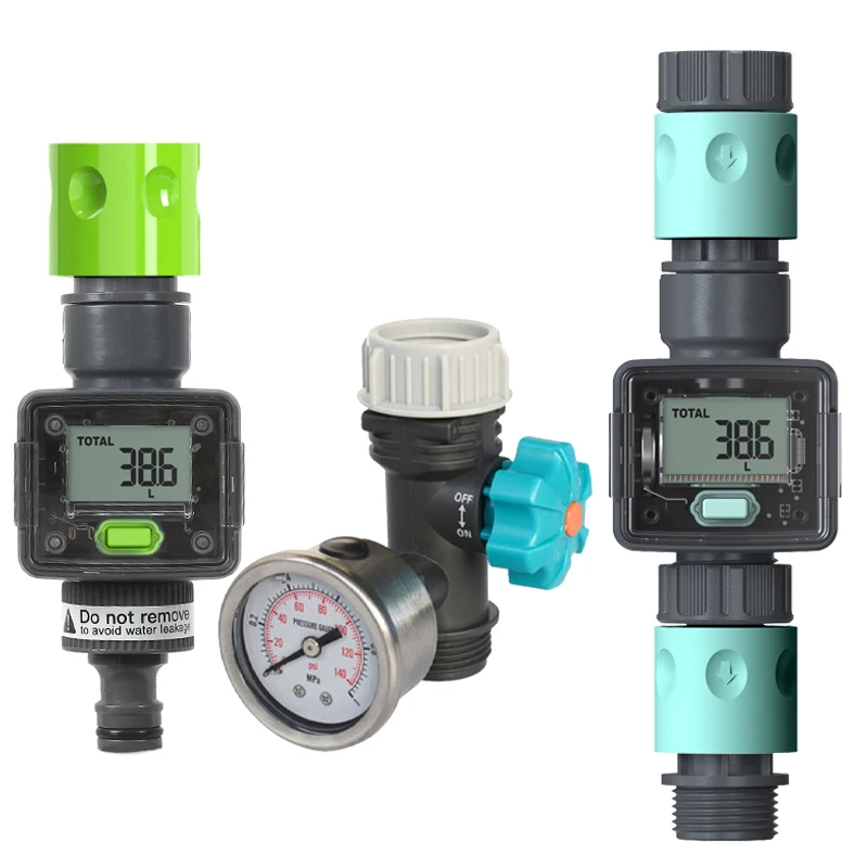 Digital Water Flow Meter Hose Water Meter Water Pressure Gauge for Outdoor Garden Hose Measure Consumption with Quick Connectors