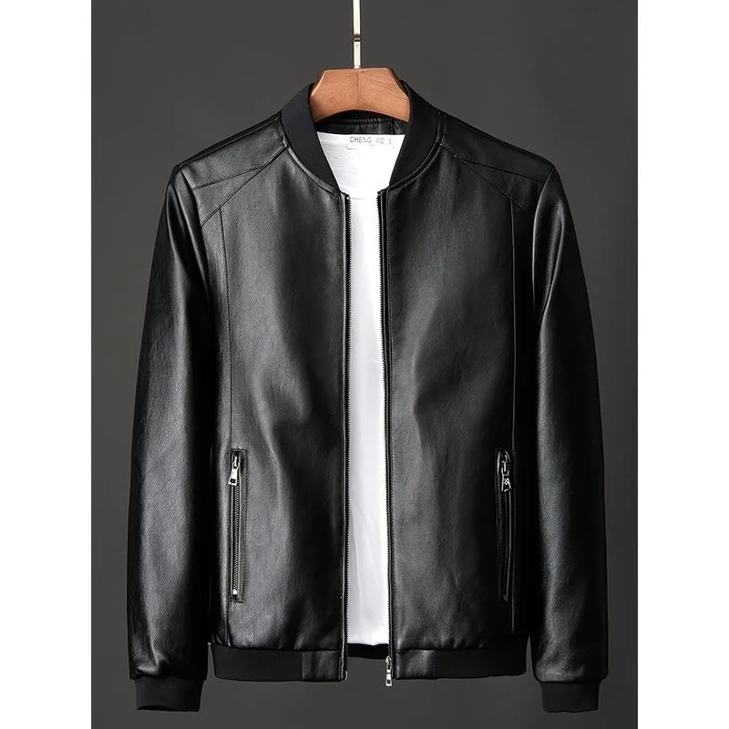 

Men's Slim Fit Leather Jacket Five Sleeve Long Other Material 100% Non Deformable Spring Season Fashion Men's Biker Jacket