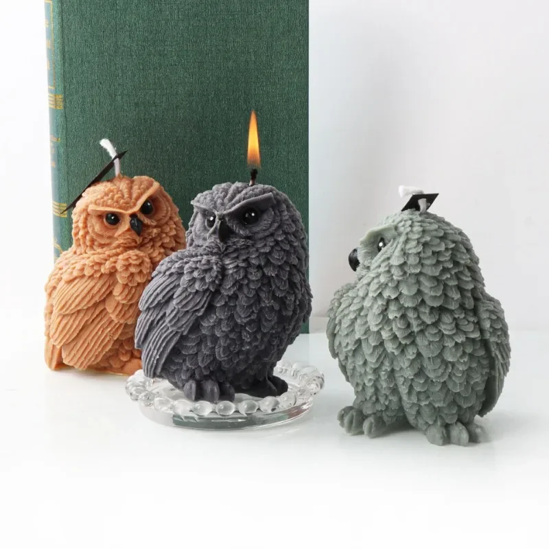 Stand Owl Silicone Candle Mold Cute Animal Owl Scented Candle Plaster Resin Soap Mould Chocolate Cake Ice Mould Home Decor Gifts