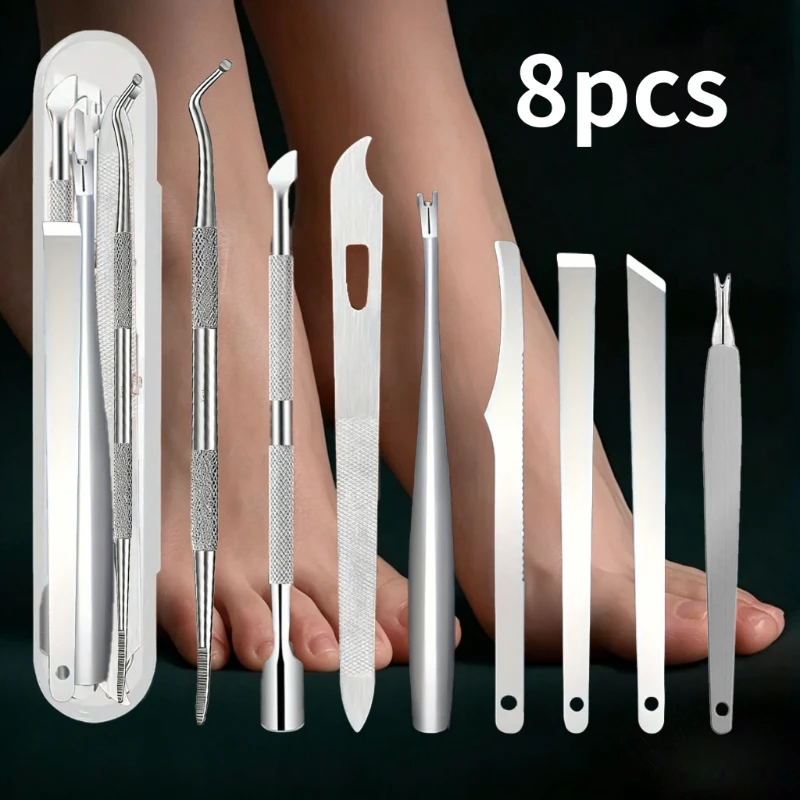 Kit de manicura y pedicura de 8 piezas, juego de cortaúñas, lima para pies, herramienta para paroniquia, cuidado profesional de uñas de acero inoxidable para manos