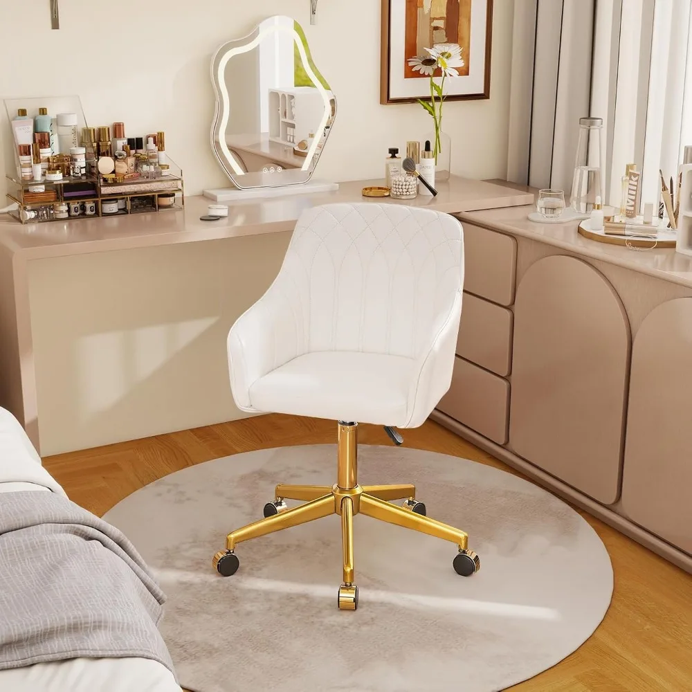 Modern Swivel Office Chair with Adjustable Height, Rolling Wheels and Back Support - White