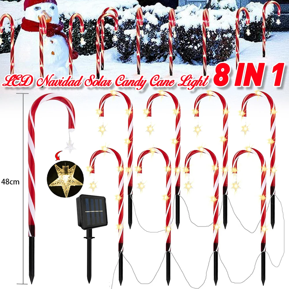 Solar Christmas Candy Cane Light, Outdoor Waterproof Christmas Day Light LED Home Garden Passage, Courtyard Lawn Decor, 1 Drag 8