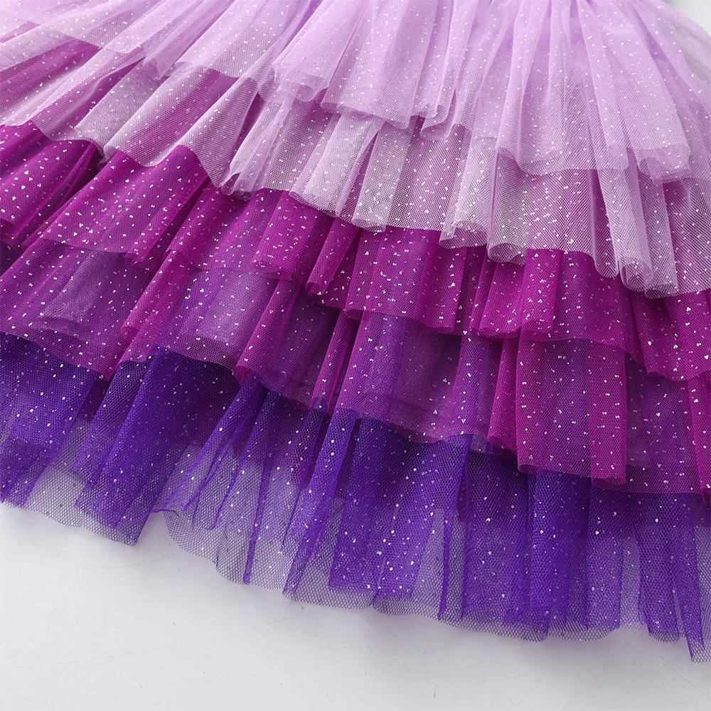 VIKITA Girls Sleeveless Summer Dress Kids Licorne Sequined Appliqued Purple Dresses Girls Party Mesh Tulle Tutu Princes Dress