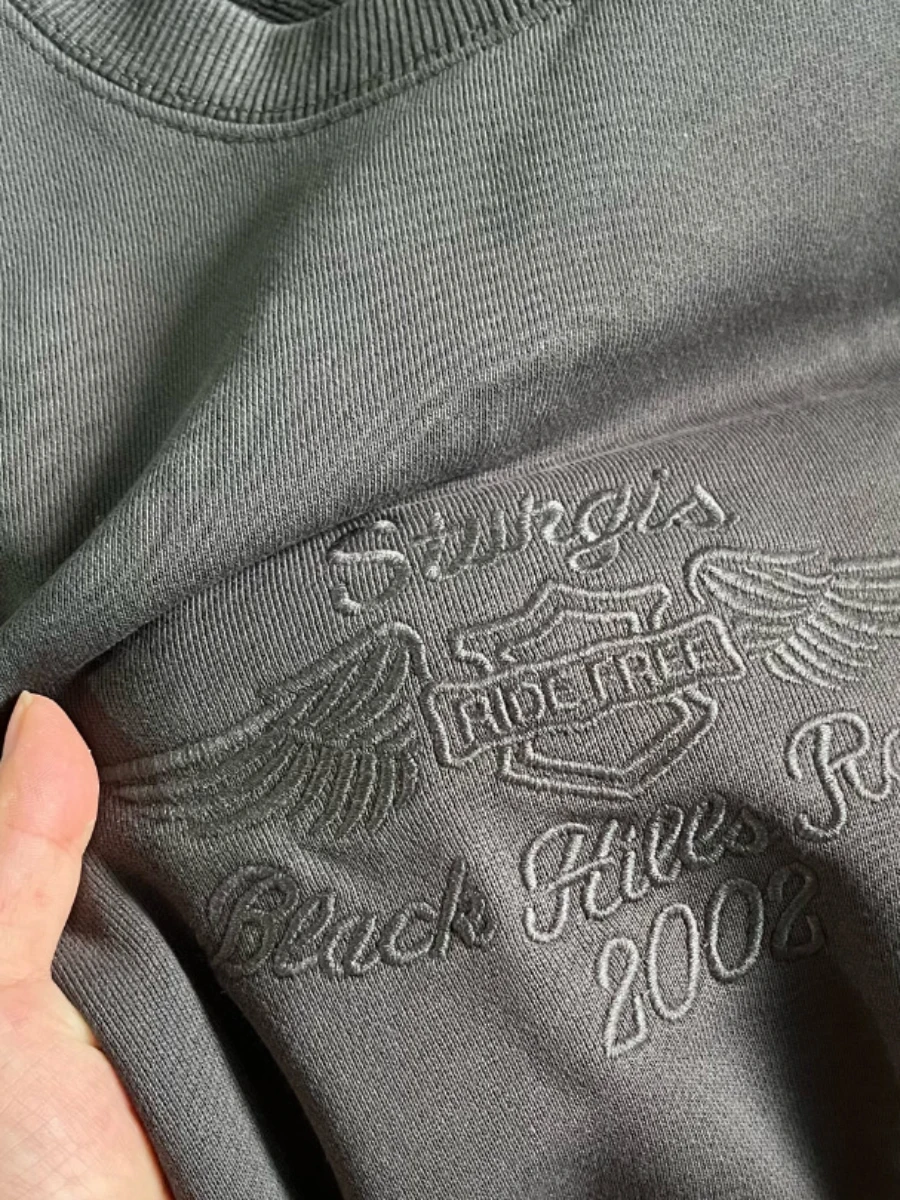 Letter Wing Embroidery Vintage Loose Sweatshirt Woman O-Neck Long Sleeve Oversized Hoodie Autumn Streetwear Chic Sweatshirts