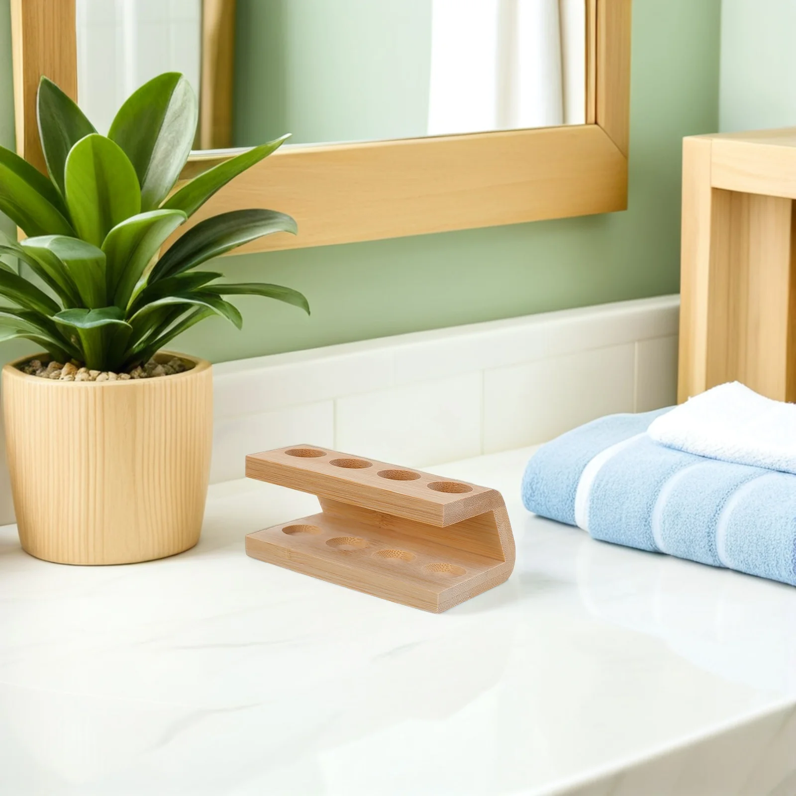 

Bamboo Toothbrush Head Holder 4 Slots Electric Tooth Brush Head Organizer Stand Bathroom Countertop Storage Bathroom Accessories