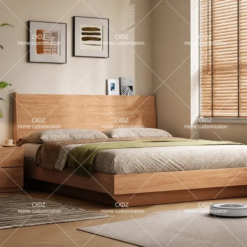 Full Solid Wood Oak Bed Modern Simple Double High Box Storage Bed for Bedroom Small Apartment Household Furniture