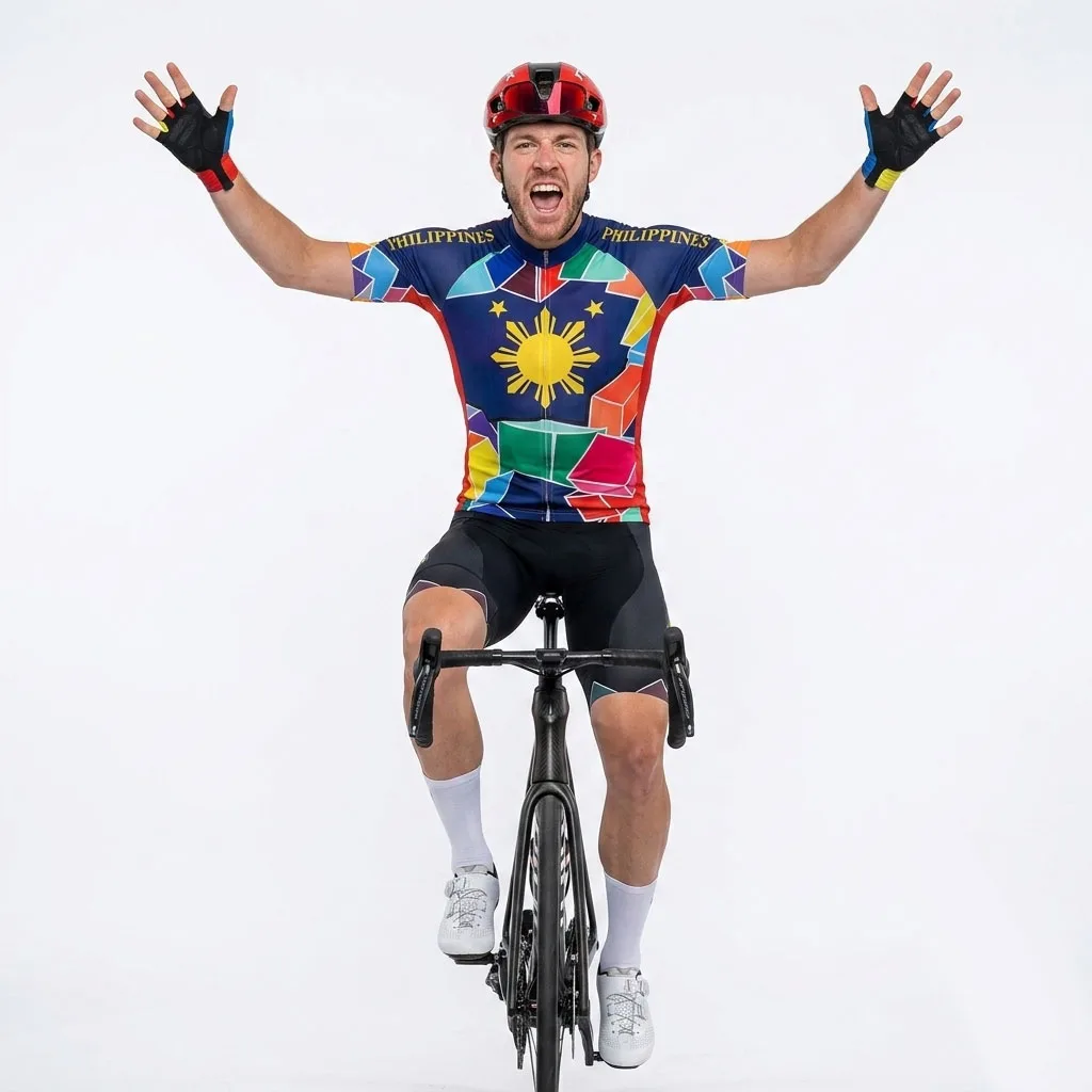 

Cycling Jersey Road Ride Philippines Pilipinas National Bicycle Shirt Clothes Bike Anti-Slip Pocket Top Cyclist Pocket Elastic