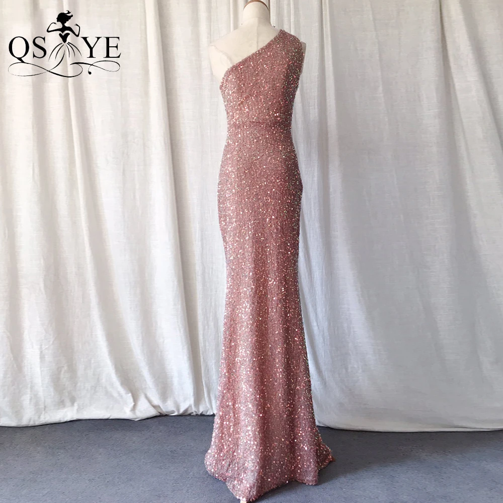 Beading One Shoulder Evening Dress Brown Sequin Fit Prom Gown Shiny Sexy Split Party Dress Shoulder Strap Formal Evening Gown