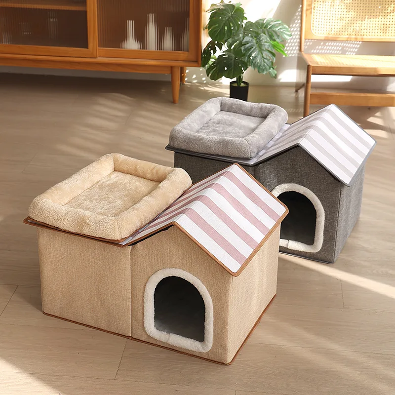 

Four Season Foldable Non-Slip Multi-Level Cat House Removable Washable Cat House Puppy Cave Sofa Pet Bed for Extra Small Dogs