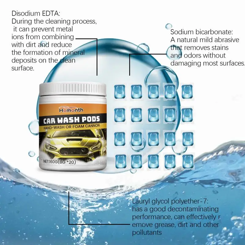 Concentrated Rich Foam Car Wash Pods 160g Quick Dissolve Paint Protection for Cars SUVs Trucks Perfect for Car Lovers