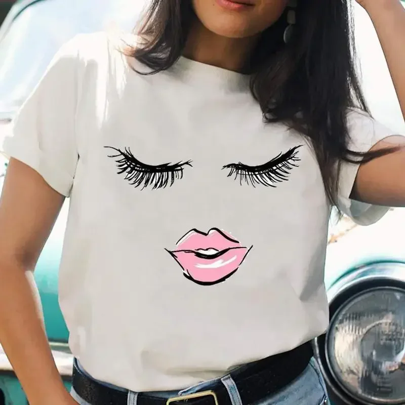 New Short Sleeve T-Shirts Women Cartoon Sleep Eyelash  Cute Kawaii T Top Shirt Regular Ladies Print Female Graphic Fashion Tee