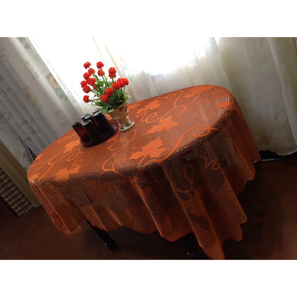 

Pumpkin Tablecloth Maple Leaves Lace Rectangle Cover for Thanksgiving Lace Tablecloth Day Elegant Decor Home