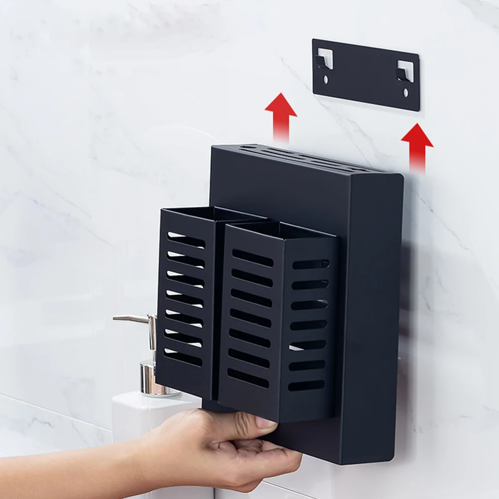 

Multifunctional Cutlery Holder Storage ganizer Black Hooks Rack Kitchen Utensil Shelf Stainless Steel Wall Mounted Space Saving