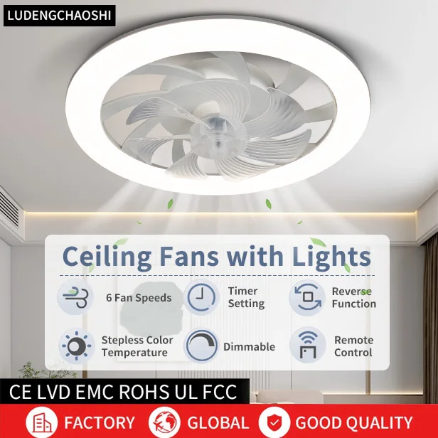 

Remote Control Low Floor Ceiling Fan with Lighting, Silent, Remote Dimming, Living Room, Bedroom, Dining Room Pendant Lights
