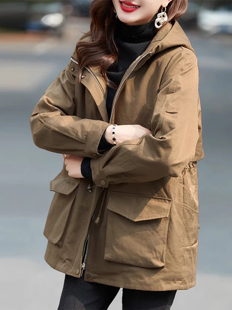 

Утепленное женское пальто средней длины в корейском стиле, однотонное, больших размеров, для женщин среднего возраста, ветровка