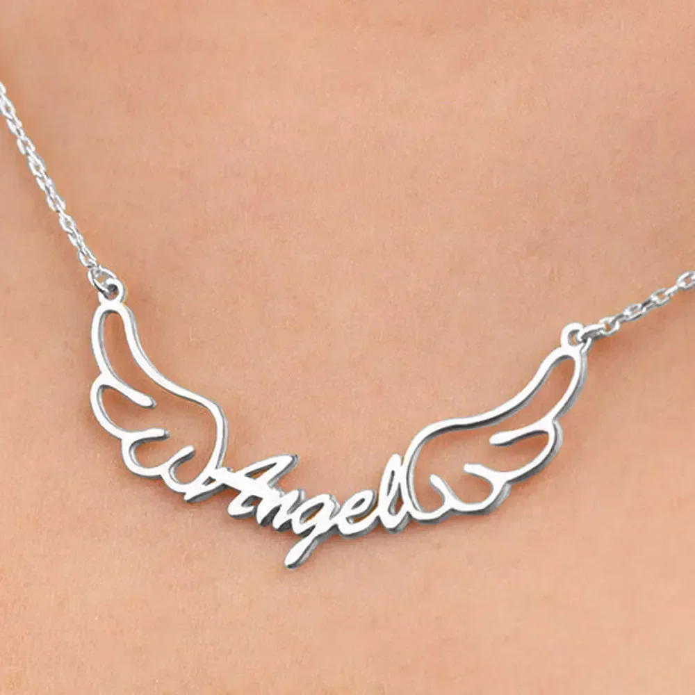 

Personalised Angel Wing Custom Name Necklace for Women Stainless Steel Pendant Necklaces Jewelry Christmas Gift