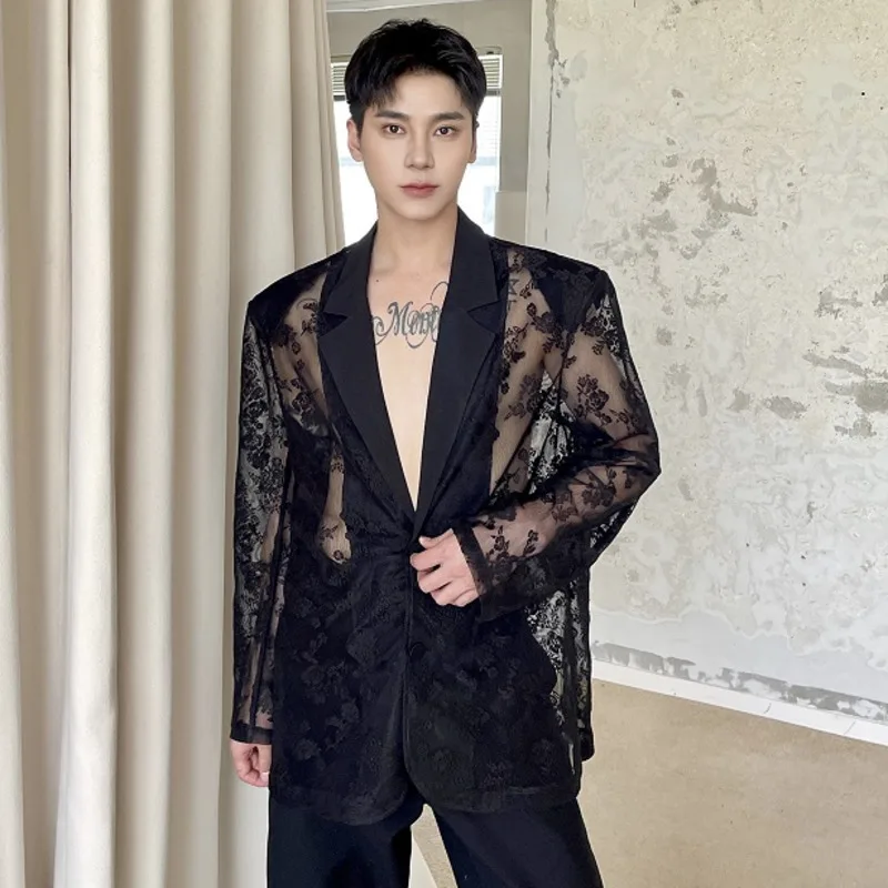 PFHQ Sexy Summer Thin Men's Suits Loose Long Sleeve Jacquard Embroidery Casual Male Sunscreen Clothing New Fashion 2024 9C6331