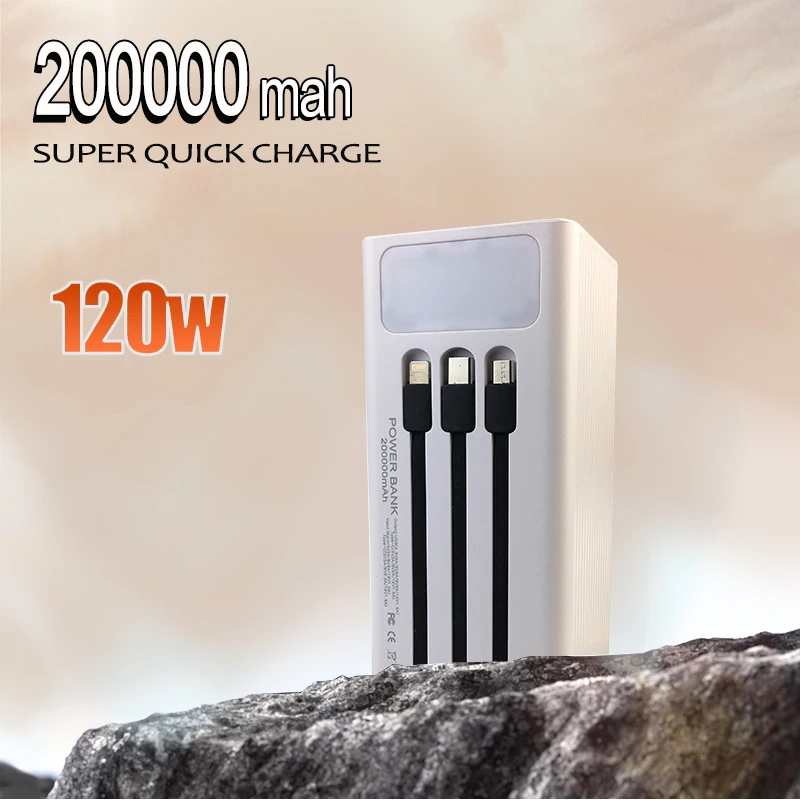 

120W New Mobile Power Supply 200000Ah Large Capacity Ultra Fast Charging Intelligent Digital Display Screen with LED