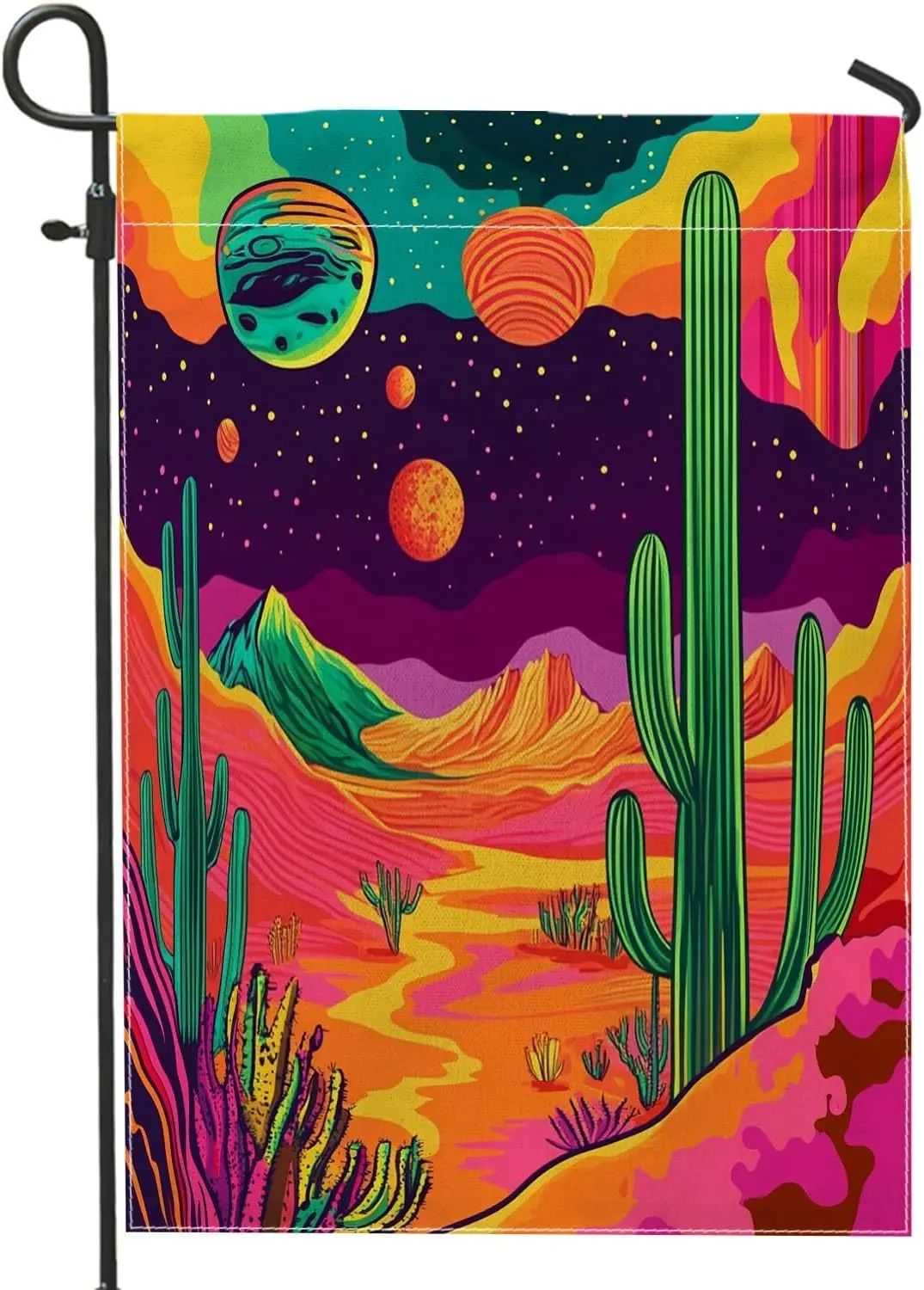 Western Tropical Cactus Front Yard Backyard Vertical Garden Flags 12x18 Double Sided for Outside, Psychedelic Succulent Land MMZ