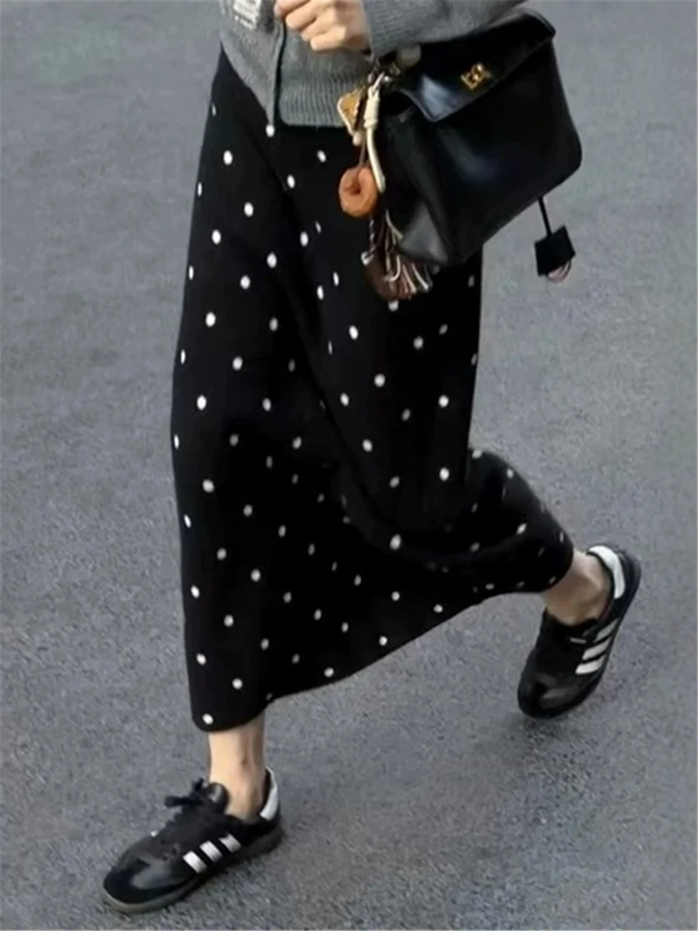 Retro Wool Polka Dot Knitted Half Skirt Long Women's Autumn Winter Small Size Super Beautiful Straight Tube a Line Long Skirt