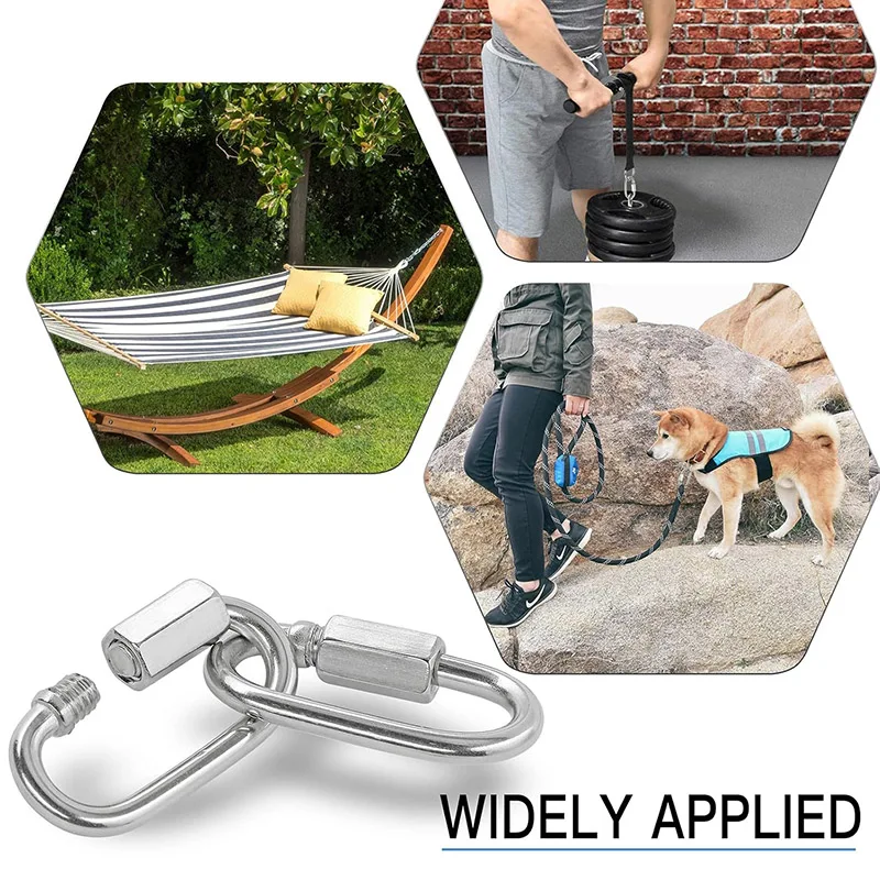 10Pcs Multifunctional 304 Stainless Steel M4 Carabiner Quick Oval Screwlock Link Lock Ring Hook