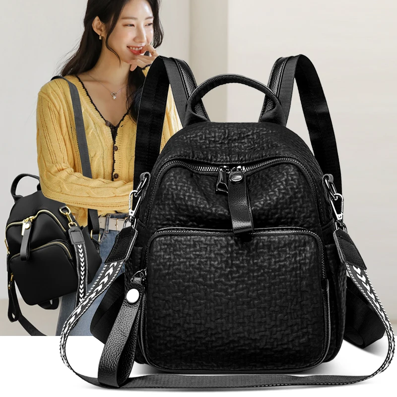 2024 Summer Women \'s Backpack PU Shoulder  Ladies Women\'s Bags School Travel Bag Fashion For Black One Shoulder Small Size