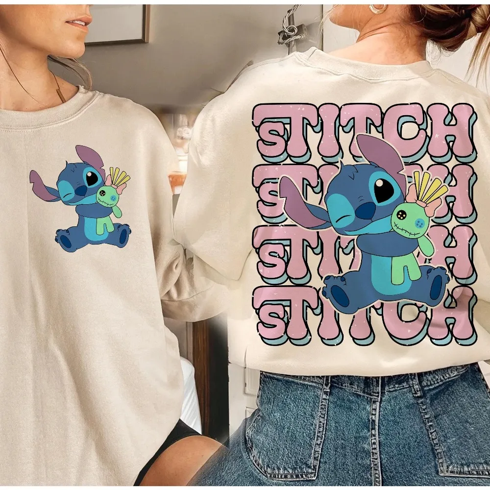 هودي ديزني ستيتش ماجيك كينجدوم، كاجوال وفضفاض. سويت شيرت برقبة دائرية للجنسين لفصل الخريف والشتاء
