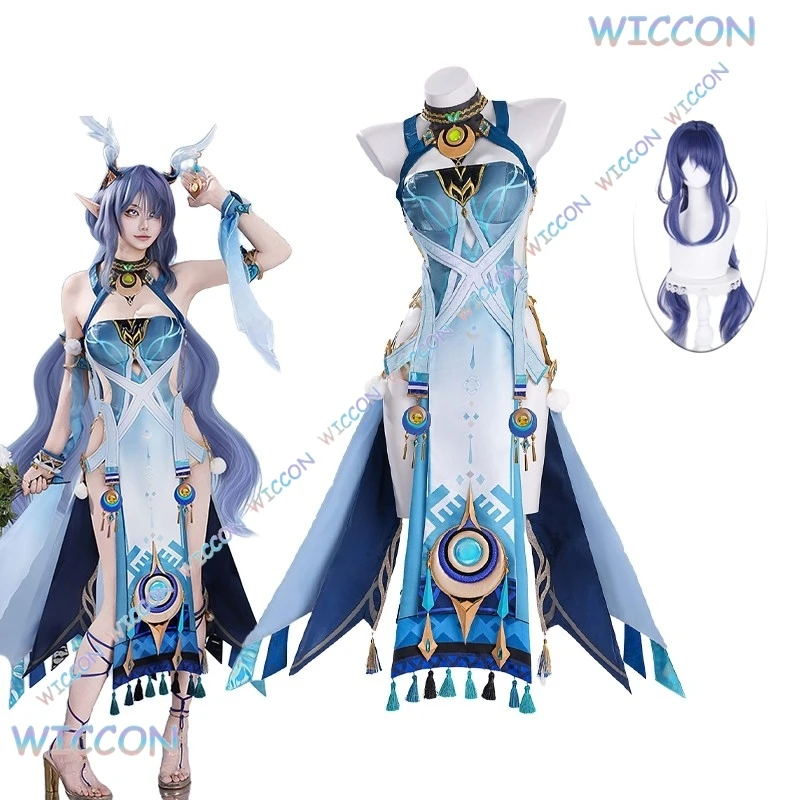 [Wona Cos] Genshin Impact Lauma Cosplay Peruca Vestido Uniforme Headwear Brincos Frostmoon Scions Halloween Party Outfit Wome
