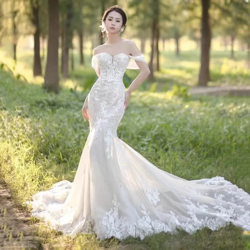 

French One-Shoulder Mermaid Tube Top Light Wedding Dress Long Evening Dress 2024 New Travel Photography Studio Dresses For Women